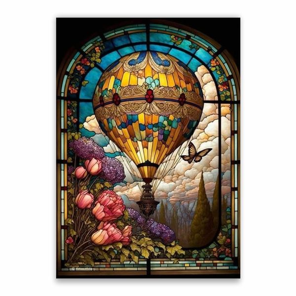 Hot Air Balloon Stained Glass Poster - A1