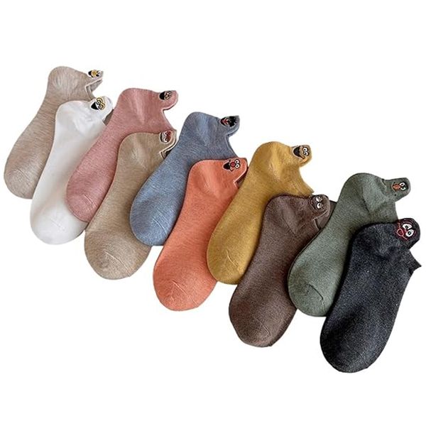 10 Pairs Women Monster Colors Cartoon Embroidery Socks Cotton Ankle Socks