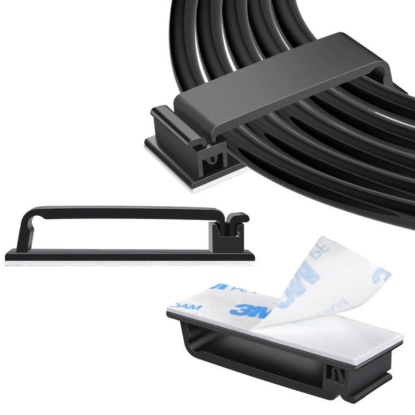 100-Pack (Large) Self-Adhesive Cable Clips - Car, Wall &amp;TV Cable Management