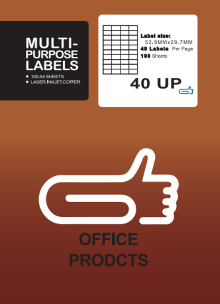 40 Up Labels Self Adhesive A4 Size - 100 Sheets - The Clip