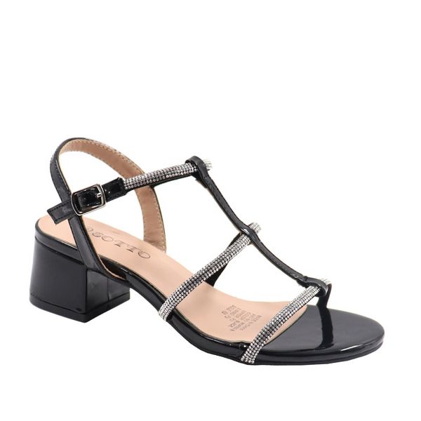 Ladies Diamante Multi Strap Block Heel Sandal