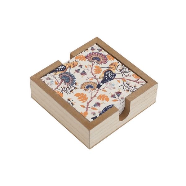 SoGood-Candy - Wooden Box with 6 Coasters - Hoopoe Birds