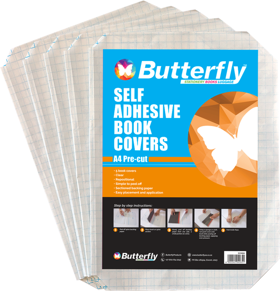 Butterfly A4 Pre-Cut Self-Adhesive Book Covers - 5 Pack