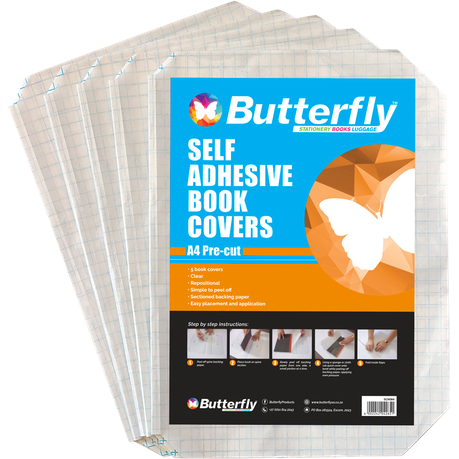 Butterfly A4 Pre-Cut Self-Adhesive Book Covers - 5 Pack Image