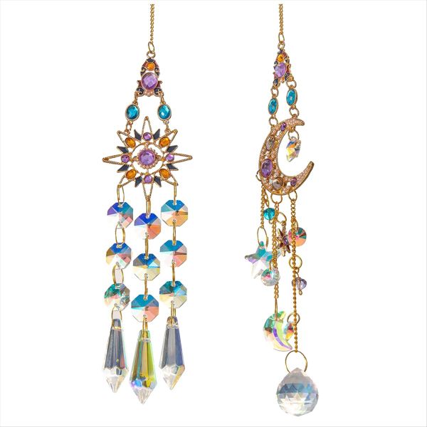 2 Pcs Suncatcher Crystal Pendant Vintage Wind Chimes Garden Decor