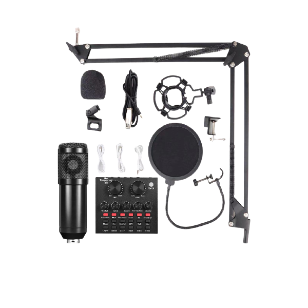 Studio condenser microphone kit with V8 live sound card - Black