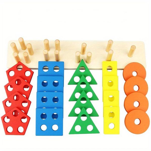 5-Pillar Wooden Sorter - Shape &amp; Color Learning Toy for Toddlers