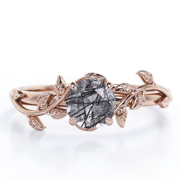 0.80ct Black Rutilated Quartz Leaf Solitaire - 925 Silver