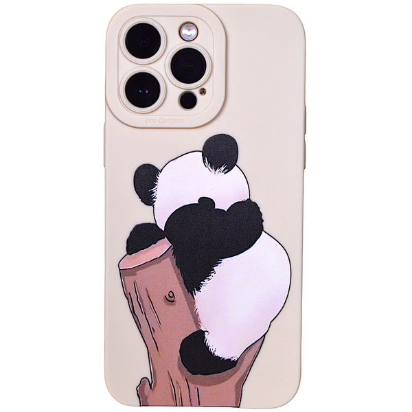 Beige Phone Case with Shy Panda &amp; Pro Camera for iPhone 14 Pro