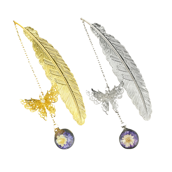 Metal Feather Bookmark with Butterfly Charms, Gifts for Women&amp;Book Lovers
