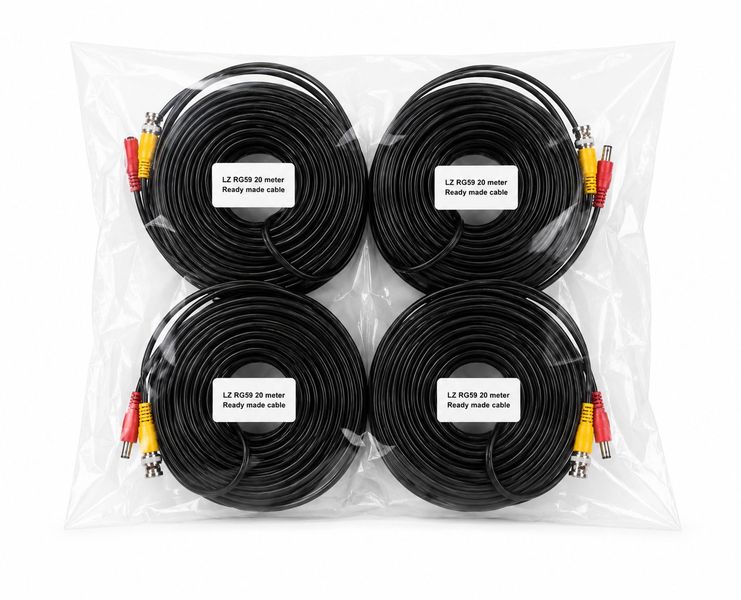 LZ- CCTV RG59+ Power Ready-made Cable 20 meter - Value set of 4 pieces