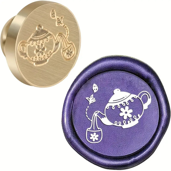 Wax seal stamp with Wooden Handle - Teapot - 25mm