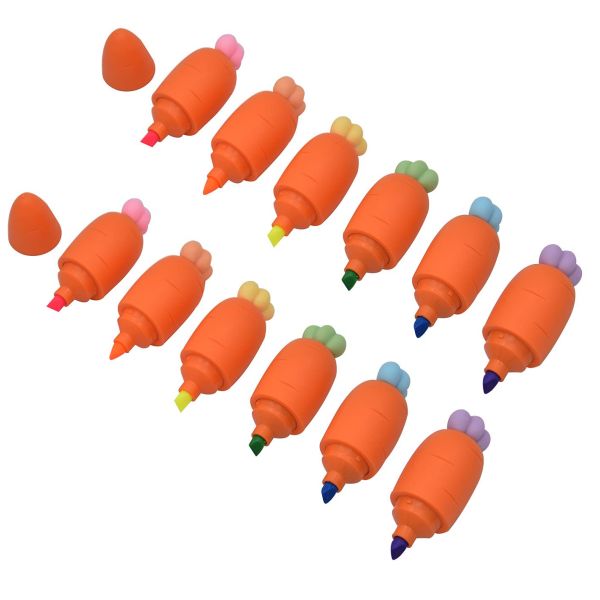 2 Set Carrot Shaped Highlighters, 12 Pieces