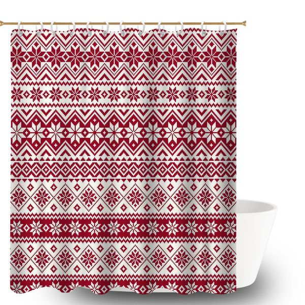 Fair Isle Pattern Shower Curtain, 180x180cm Luxury Bath Curtain with Hook