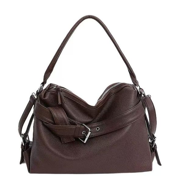 Simple Women's Leather Buckle Design Brown Crossbody Tote Bag