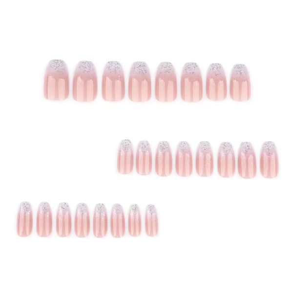 French Pink Glitter Nail Art, Simple False Nails