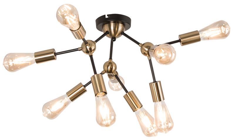 Antique Brass Sputnik Ceiling Light with Matt Black Arms - CF434/9 Brass