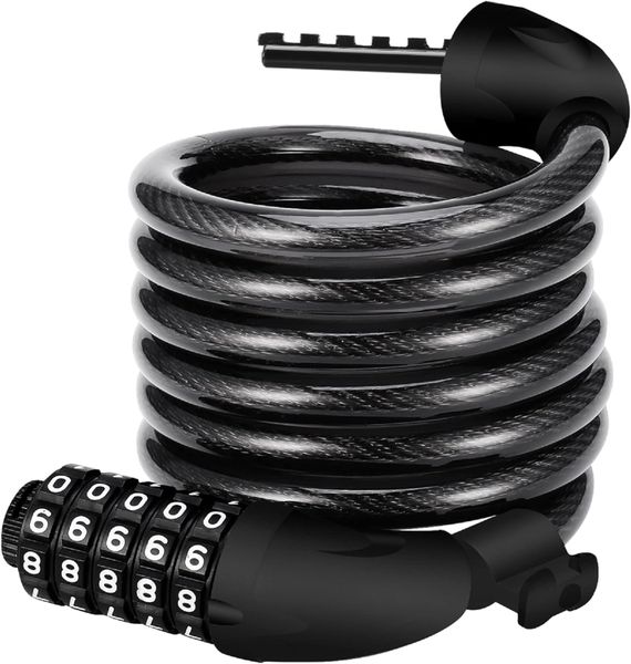 5 Digit Combination Bike Lock Bicycle Lock 120cm/12mm black 1piece