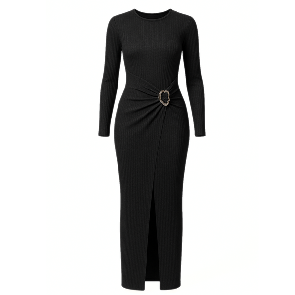 Missy Missi Ladies Midi Dress Wrap Front With Gold Buckle Accent