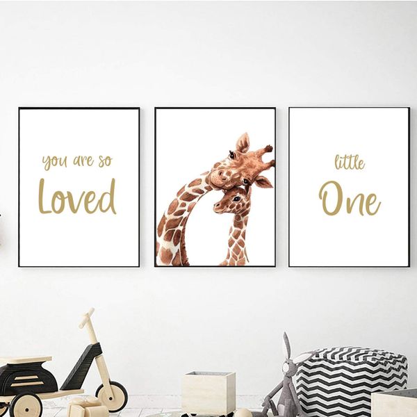 Giraffe So Loved - A2 - Canvas (2.5cm ) -Set Of 3