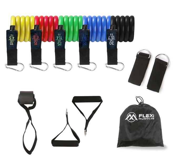 Flexi Muscles - Resistance Bands Set with Handles, Ankle Straps &amp; Door Anchor