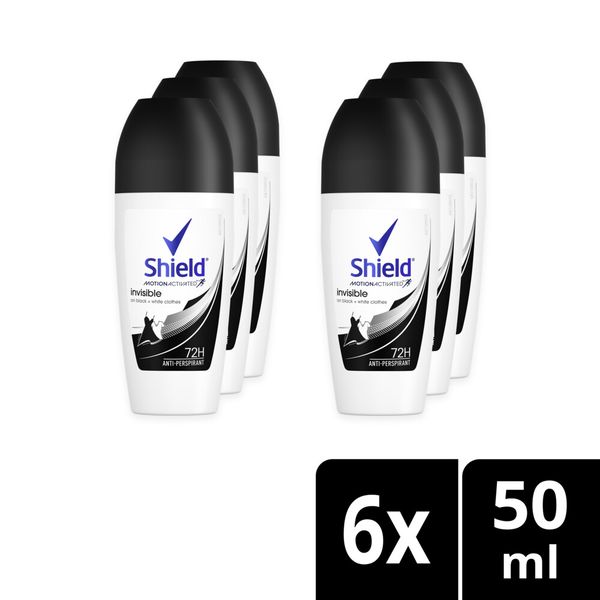 Shield Women Invisible Black and White Antiperspirant Roll-On Deodorant 6x50ml