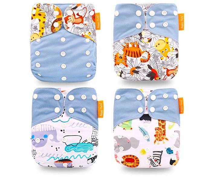 Happy Flute Blue 4 Pack Reusable Baby Diapers