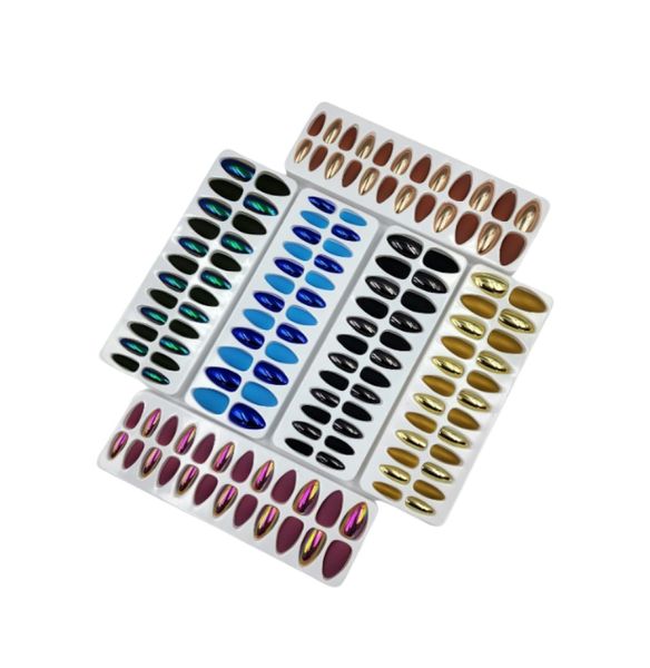 6x24 Artificial Nails Matte &amp; Metallic Multicolour Almond Shape Set 2
