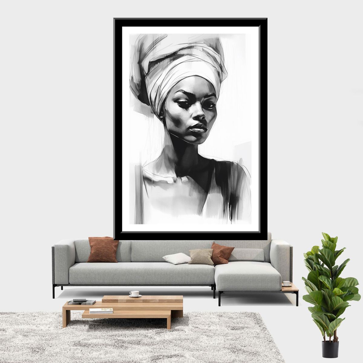 Wall Art Unframed - In This Light Sketch A Woman With African Heritage 