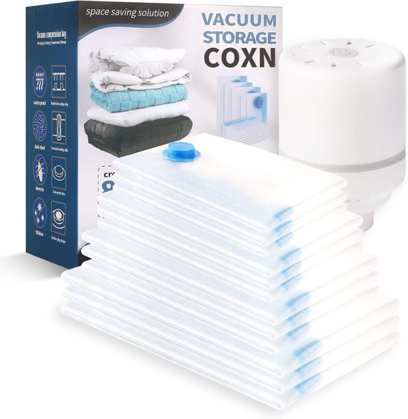 Coxn - 12 x Vacuum Storage Bags with Electric Pump, Space-Saving Storage