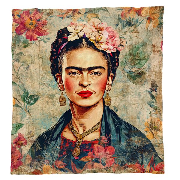 Frida Kahlo Vintage Floral Light Weight Fleece Blanket