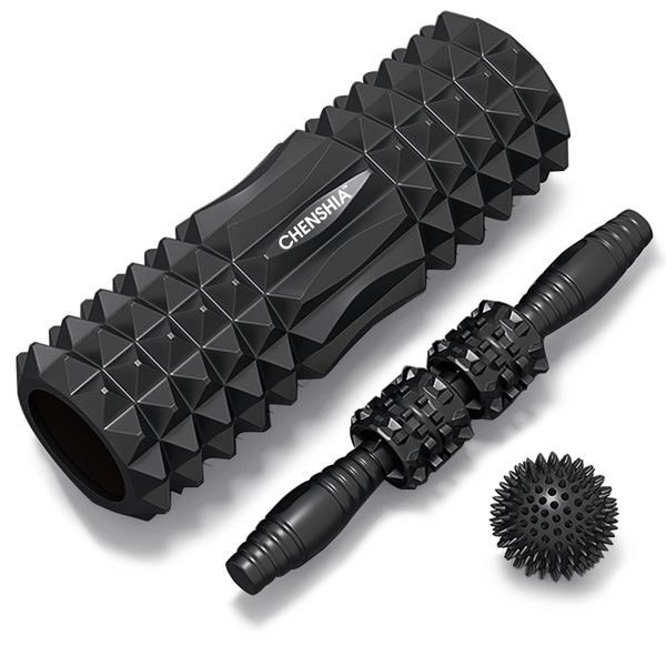 Chenshia 3 in1 Fitness Pilates Foam Roller Yoga Column Massage Ball -Black
