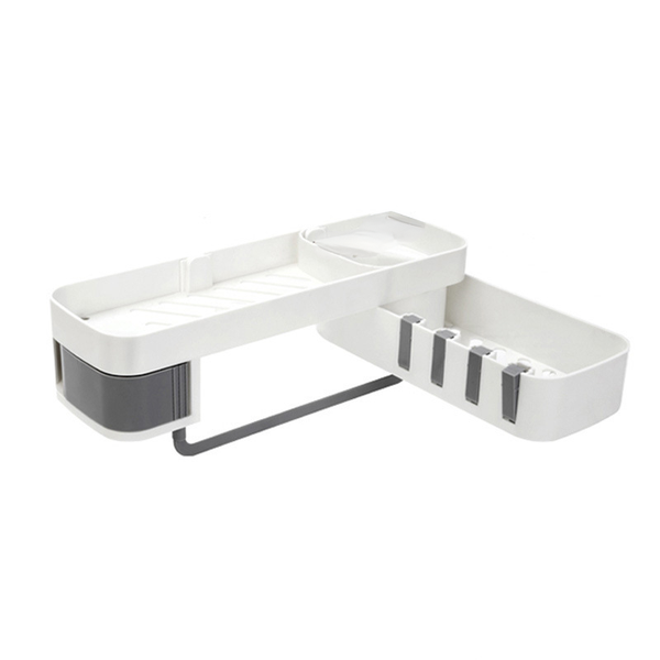Rotating Suction Kitchen Shower Storage Rack Shelf - White