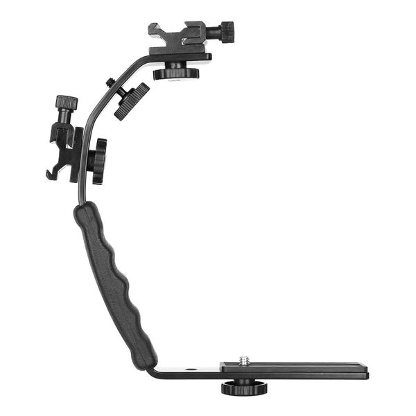 Camera L Bracket with Dual Cold Shoe Mount and Padded Hand Grip