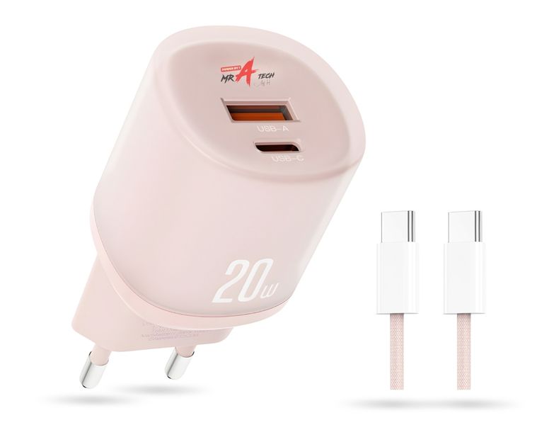 20W USB-C Charger 2-Port Fast Charger +TYPE-C CABLE Power Supply Charger-PK