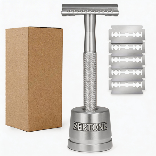 Double Edge Safety Razor with Stand, Shaving Razor for Men with 5 Blades