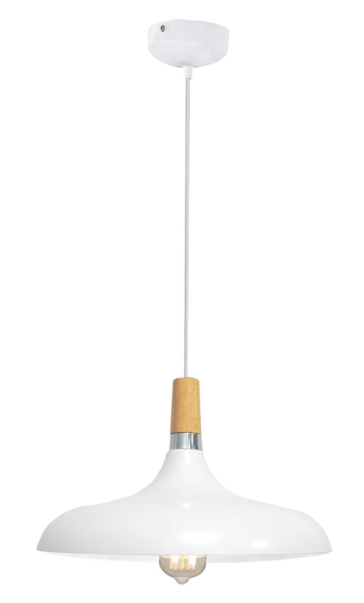 330mm Dome Shaped Metal Pendant with Wooden Accent