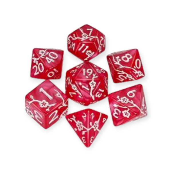 Plum Flower Design Polyhedral Dice Set for Dungeons and Dragons - 7 Piece