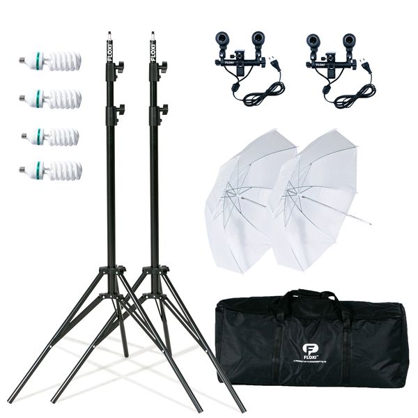 Floxi 600W Dual White Umbrella Light Kit