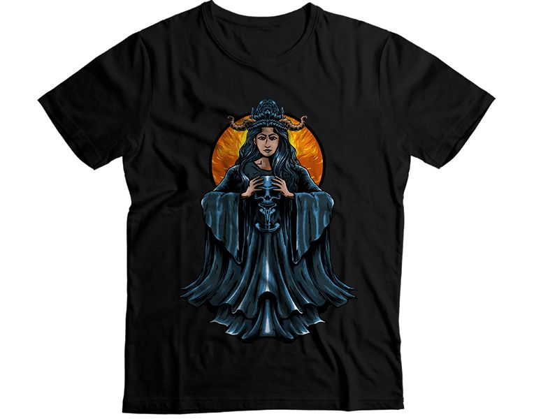 Woman Black Robe Graphic T-Shirt
