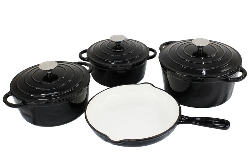 7-Piece Cast Iron Dutch Oven Cookware Pot Set - Black