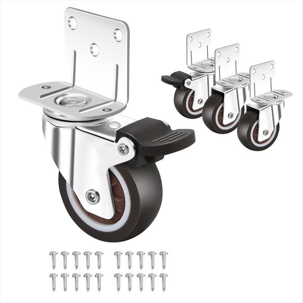 Side Mount Casters,Casters Set of 4 with Brake,L-Shape Plate Small Wheels f