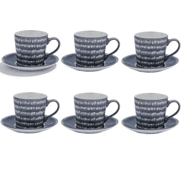 12pcs Round Ceramic Coffee &amp; Tea Cup Set with Saucers