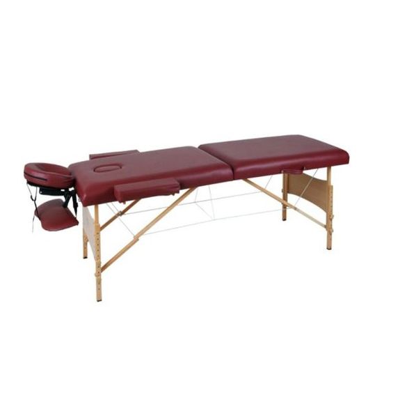 Portable 2 Section Massage Table Bed (Wooden) - Maroon