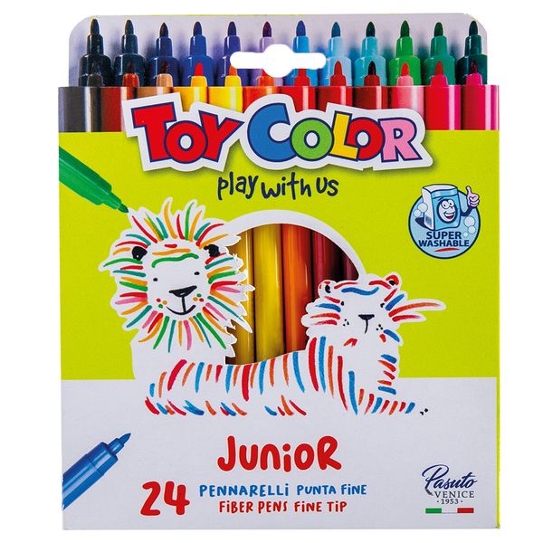 Toy Color - Junior Markers - 24 Pack Fine Tip Fibre Pens, 2.9mm
