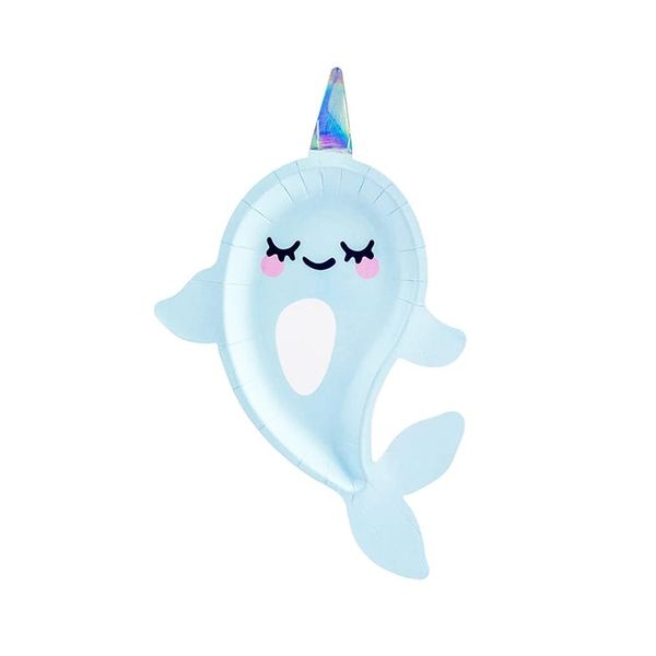 Party Paper Plate | Blue Narwhal Shaped - Set of 8