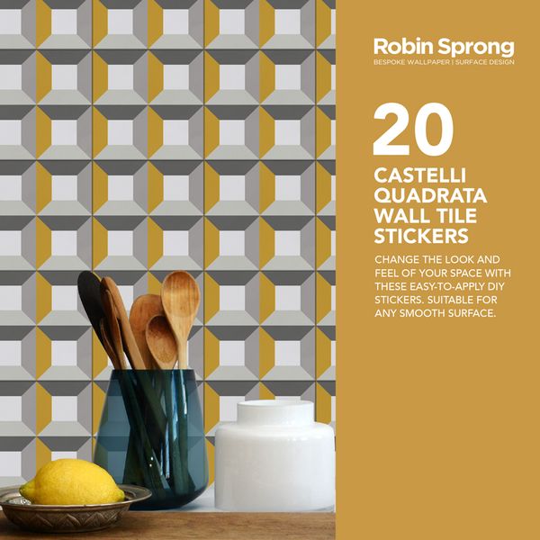 Robin Sprong Pack of 20 15 x 15 cm Castelli Quadrata Wall Tile Stickers