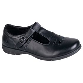 Hush Puppies Crown Girls T-Strap Black Action Leather School Shoes ...