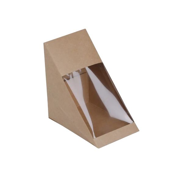 Disposable Food Paper Sandwich Box with PET Window - 50 Pack