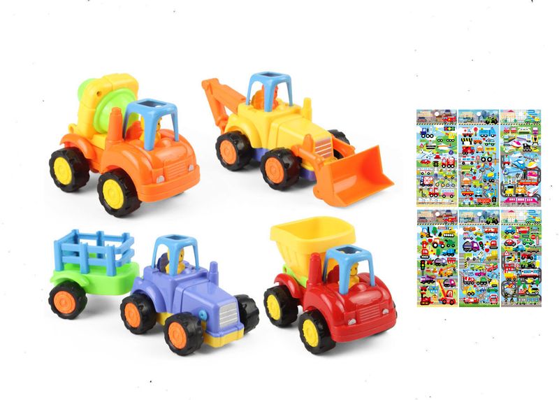 Push &amp; Go Toy Trucks Construction Vehicles-Toys Set &amp; Stickers for Toddlers